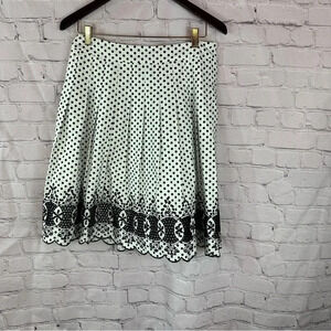 talbots petites midi pleated skirt black white polka dot scalloped hem sz 8P